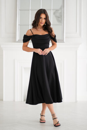 Off-shoulder-midimekko - Musta
